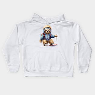 Christmas Sloth Skiing Kids Hoodie